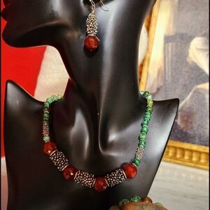 Carnelian And African Turquioise Necklace And Earring Set